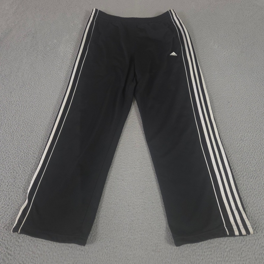 VINTAGE Adidas Pants Mens Medium Black Wide Leg 3-Stripe Track Athletic Y2K 00s
